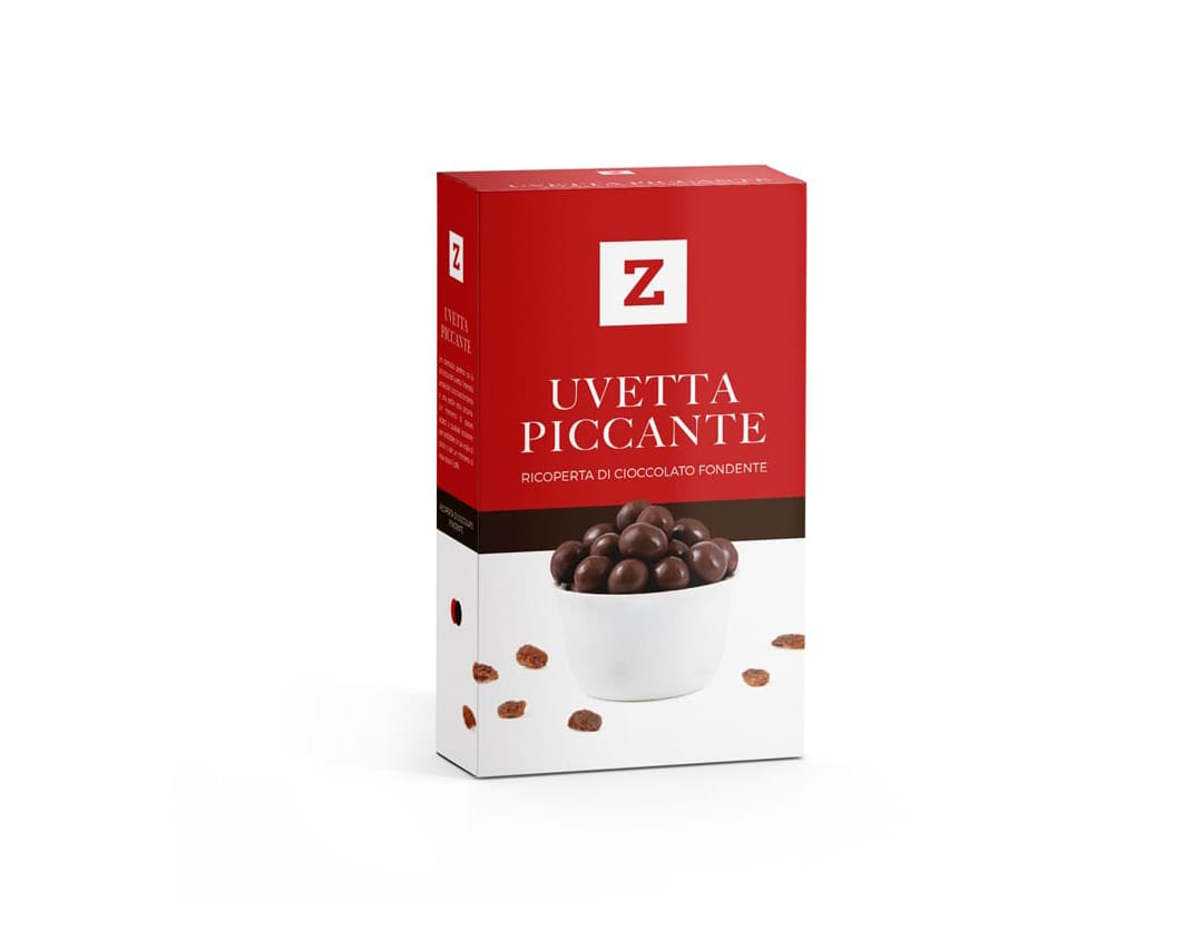Uvetta piccante ricoperta di cioccolato fondente